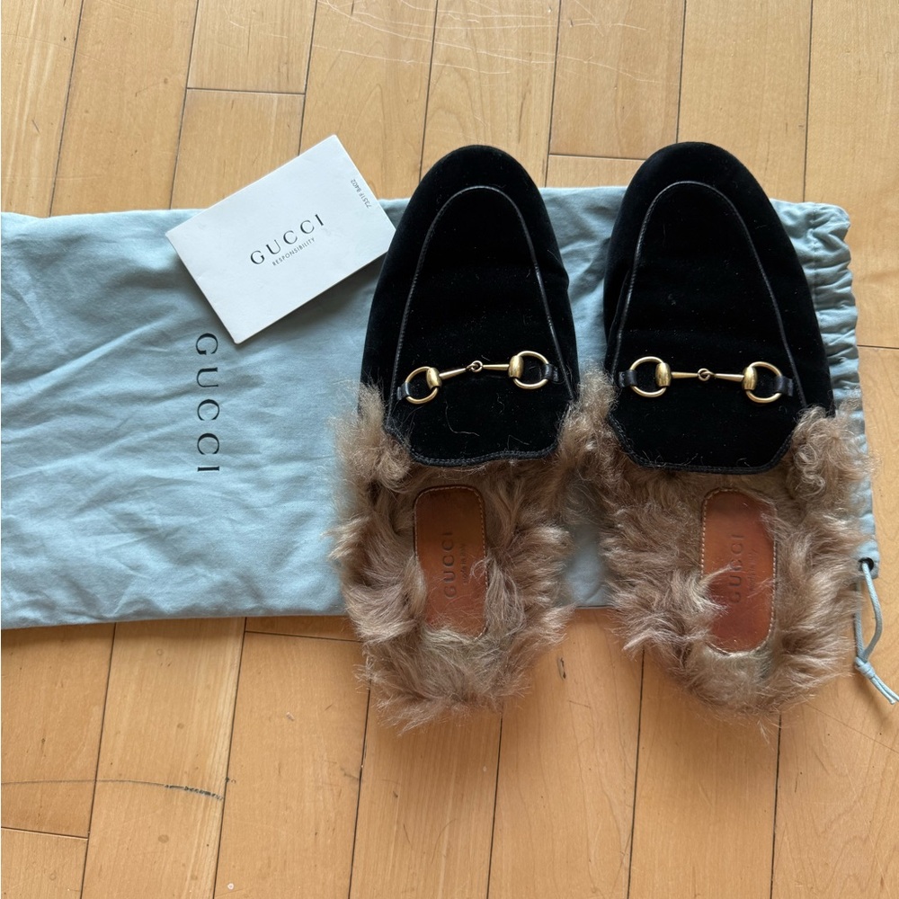Gucci Black Velvet Princetown Mules